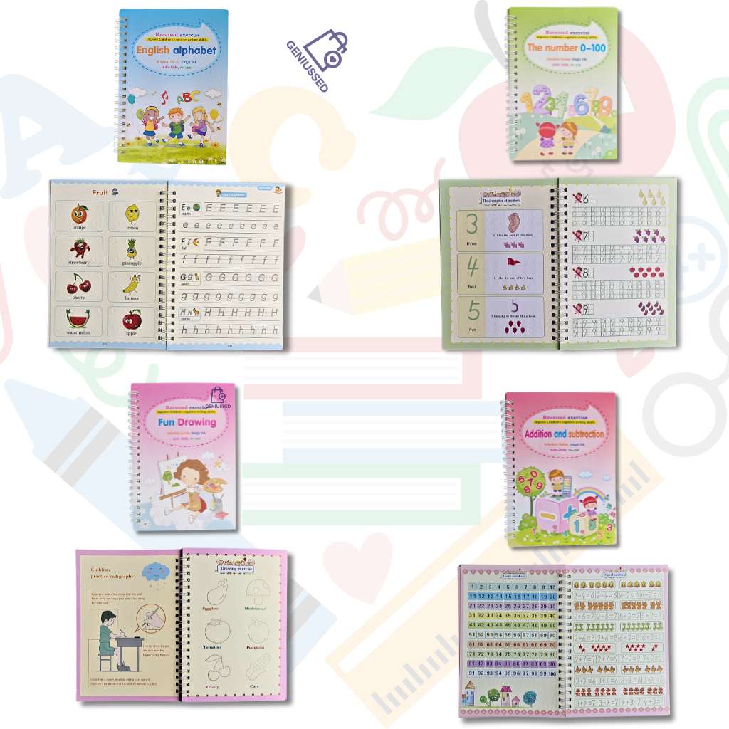 Set 4 Caiete Caligrafice Reutilizabile (1 pix + 8 Rezerve + 1 suport)