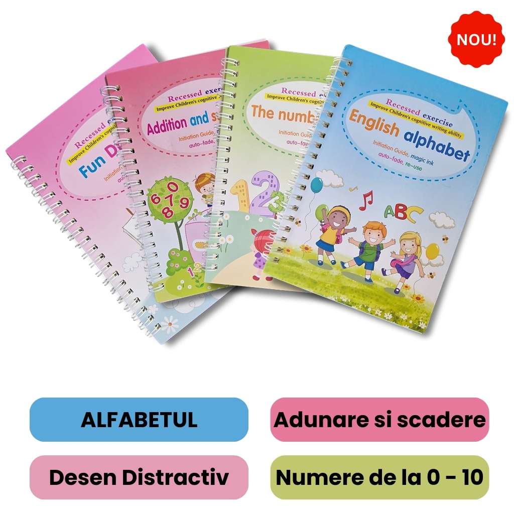 Set 4 Caiete Caligrafice Reutilizabile (1 pix + 8 Rezerve + 1 suport)