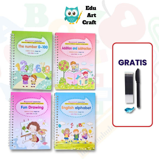 Set 4 Caiete Caligrafice Reutilizabile (1 pix + 8 Rezerve + 1 suport)